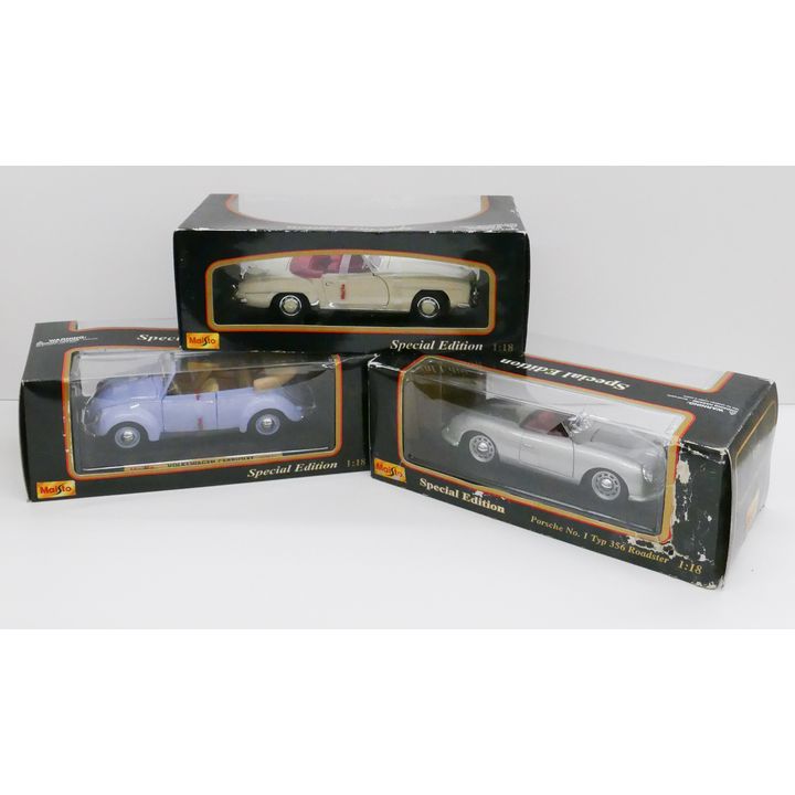 3pc NIB MaistoSpecial Edition 1:18 Scale European Car Models- Mercedes 190 SL, Porsche 356 Roadster, VW Beetle Cabriolet