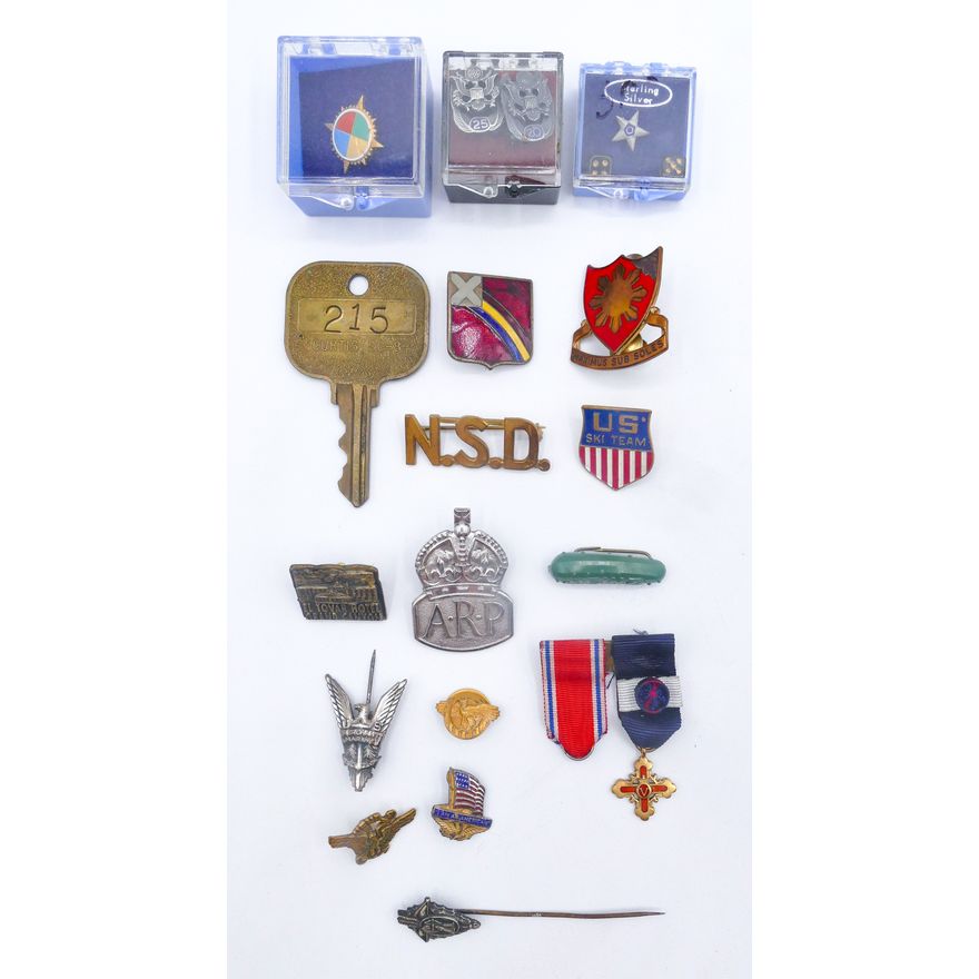 Box Vintage Military Insignia Pins etc.
