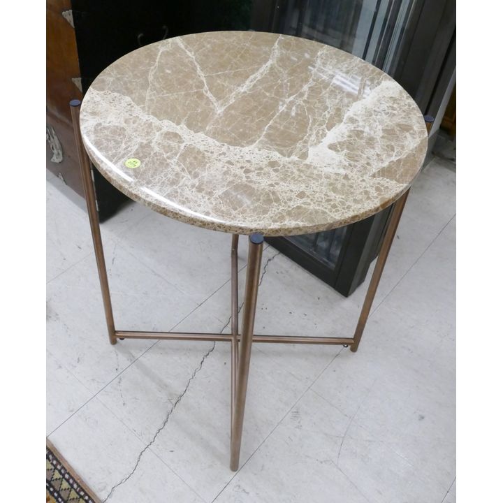 Modern Stone Top Round Metal Side Table- 24x20''