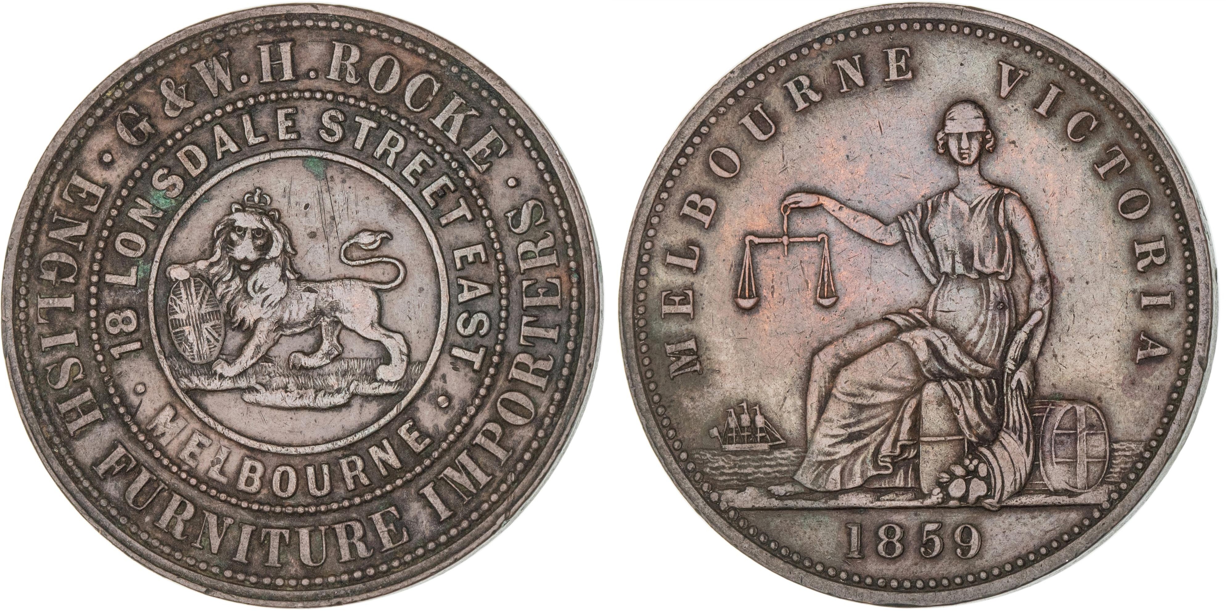 Melbourne, Victoria, G. & W. H. Rocke, Penny, 1859, VF