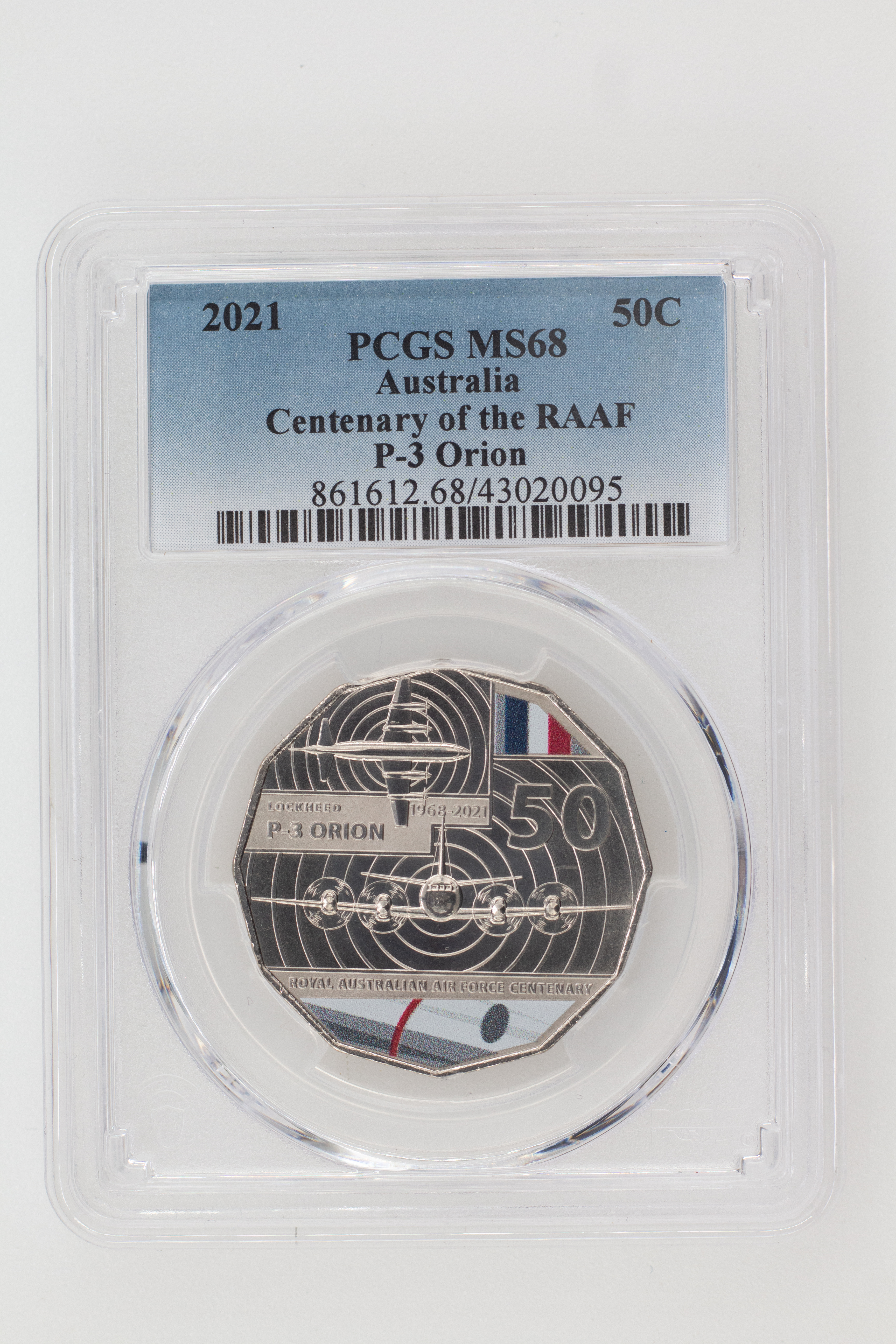 2021 Australia Fifty Cent, 50c Centenary of the RAAF P-3 Orion PCGS - MS68 -095