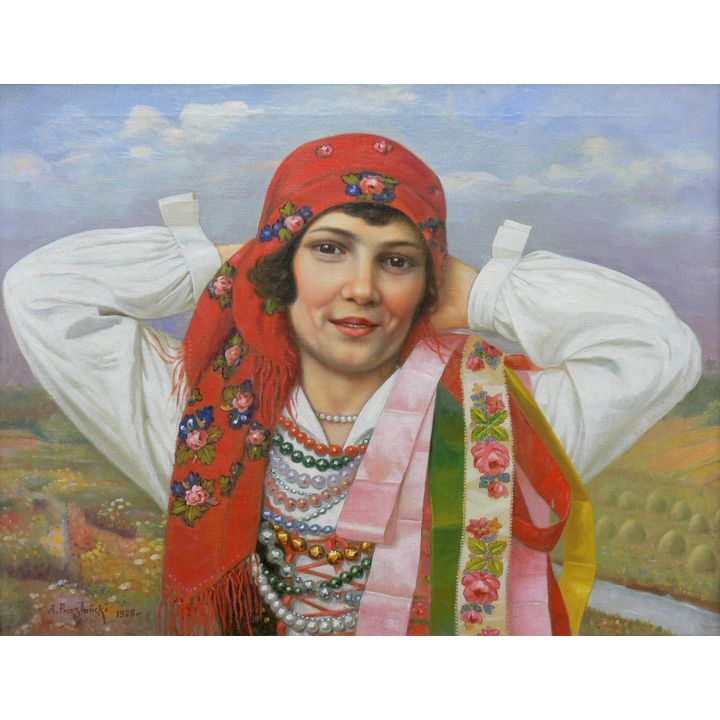 Antoni Przesłański | Portret dziewczyny w stroju ludowym, 1928 r.