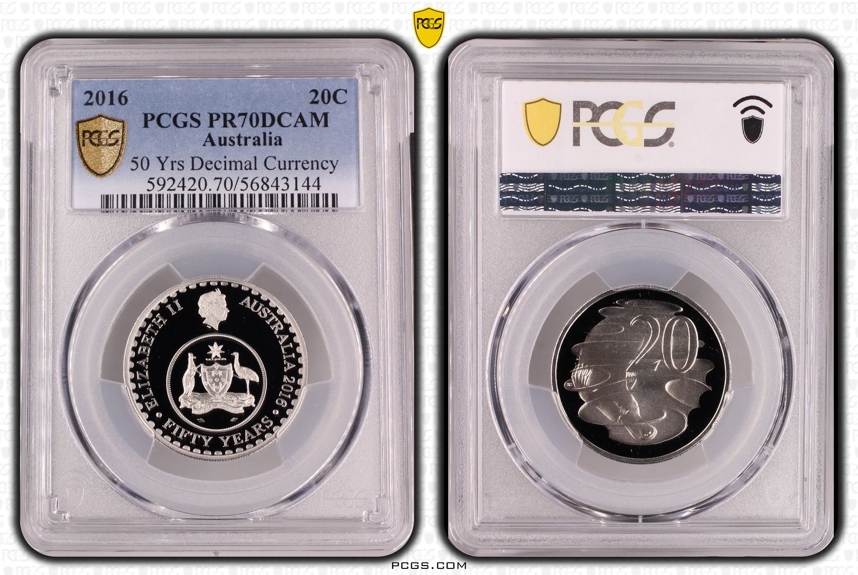 50 Yrs Decimal Currency, Twenty Cent, 2016, PR70DCAM