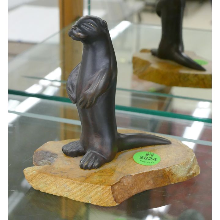 Leon Anderson Aleut Otter Bronze Sculpture- 4.5''