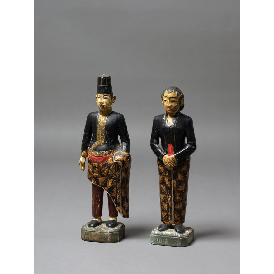 Pair of Middle Eastern carved painted wood figures