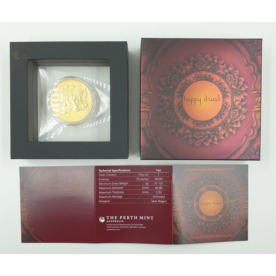 Happy Diwali 1oz. Silver Gilded Medallion