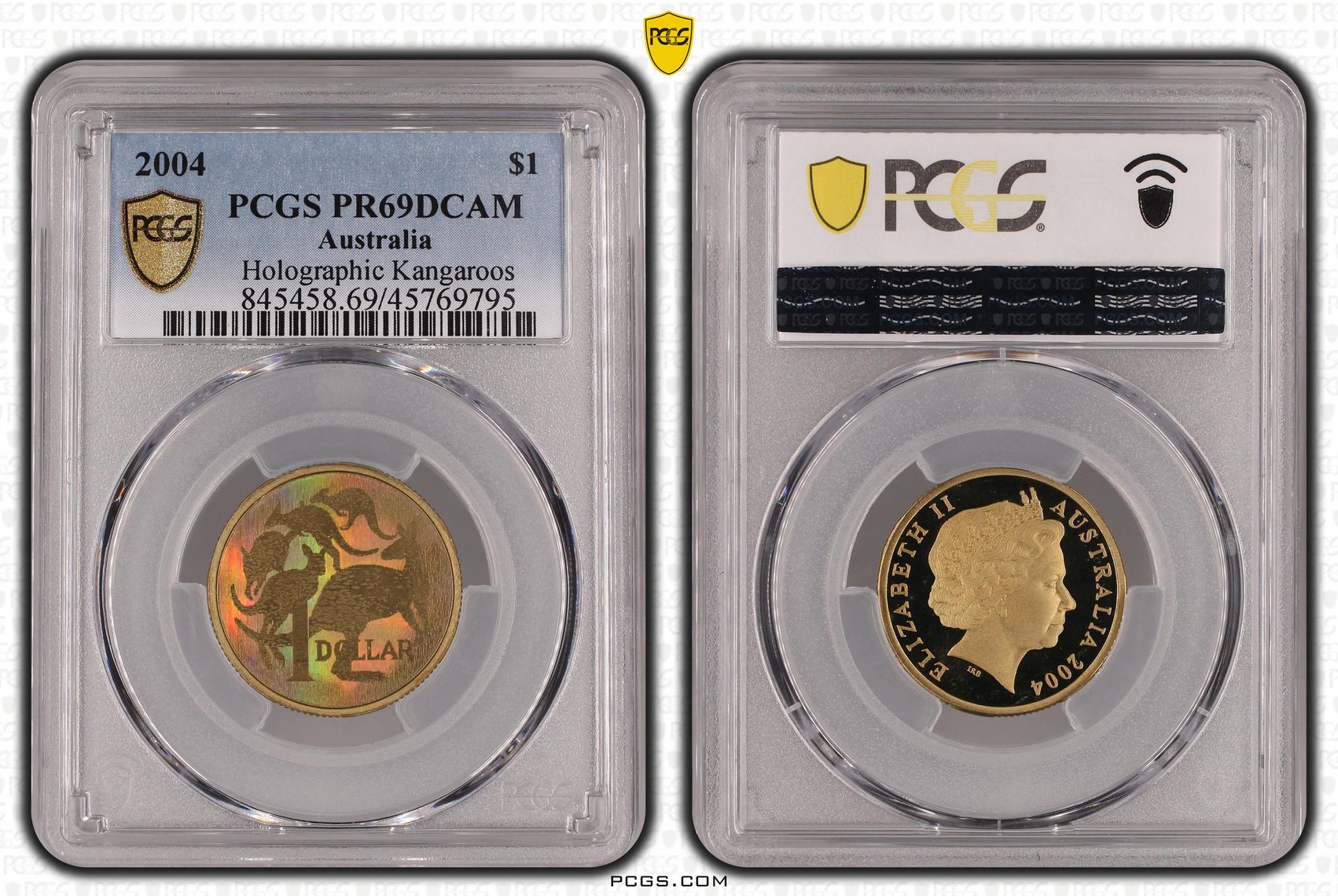 Elizabeth II, Holographic Kangaroos, One Dollar, 2004, PCGS PR 69DCAM