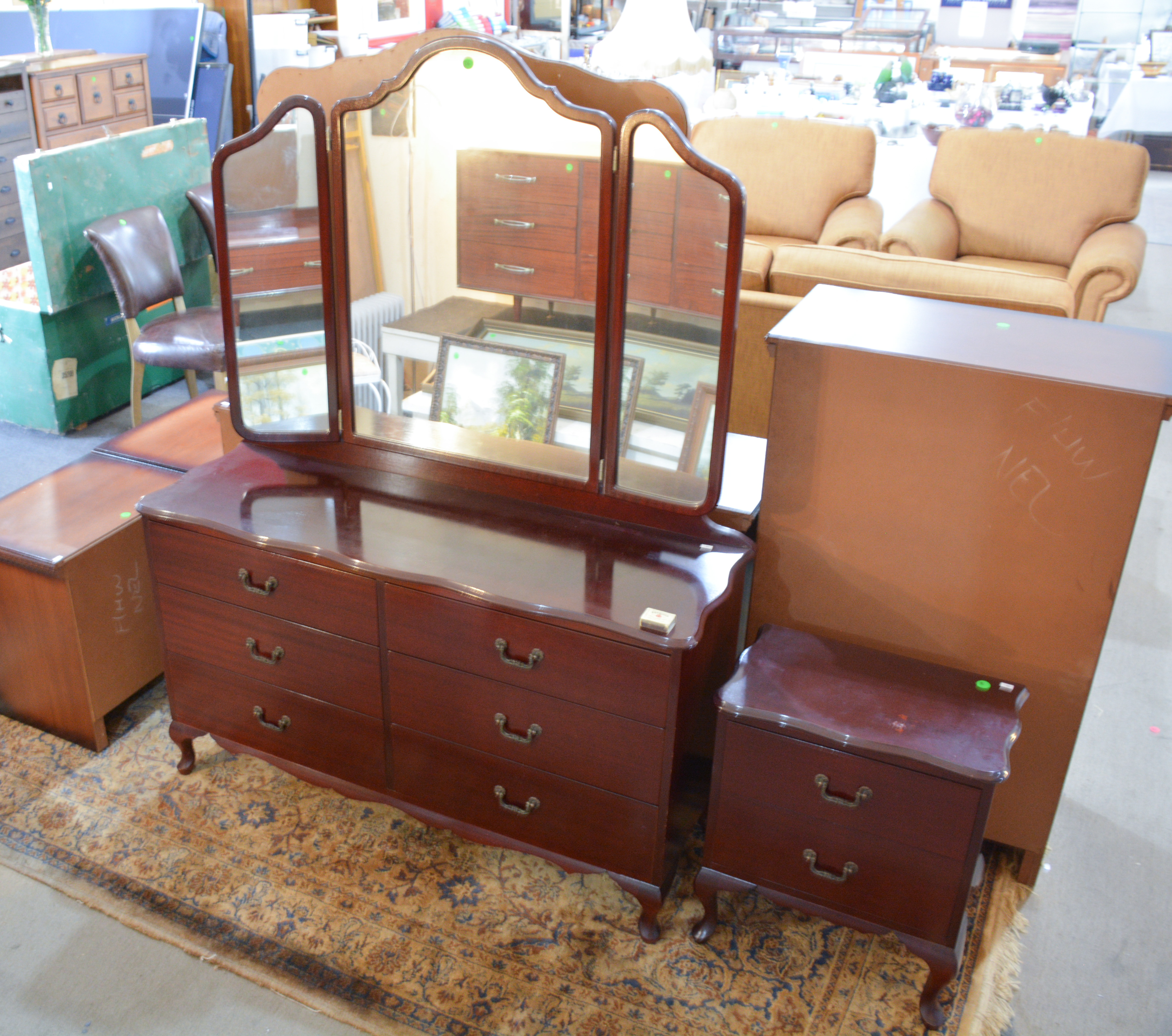 Queen Anne 6 Drawer Dresser/Mirror + Cabinet — NZ auction result