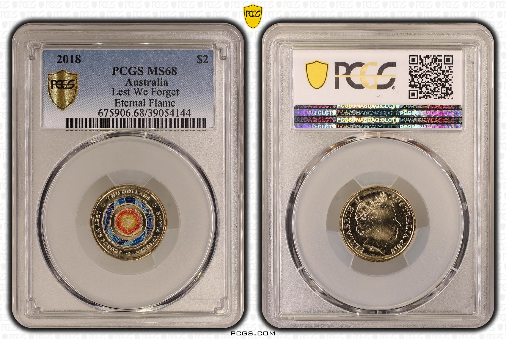 287 · 2018 Australia Two Dollar, $2 Lest We Forget - Eternal Flame PCGS - MS68 -144