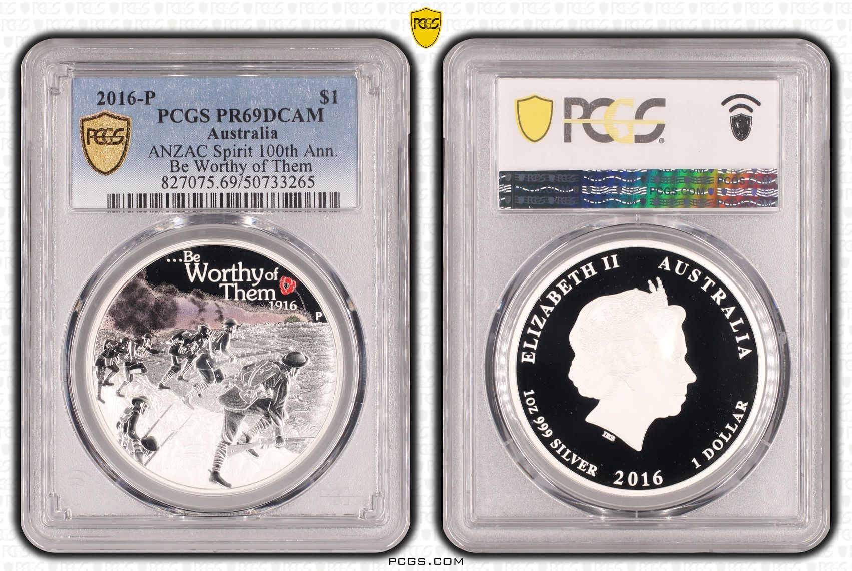 ANZAC Spirit 100th Ann. - Be Worthy of Them, One Dollar, 2016-P, PCGS PR69DCAM