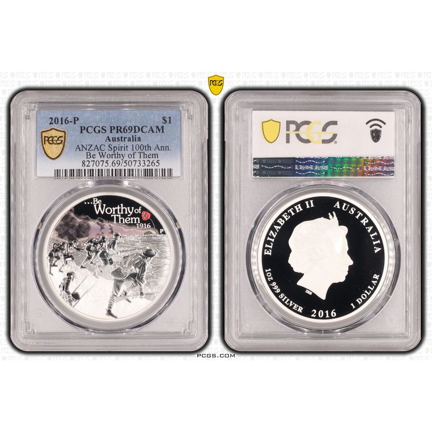 ANZAC Spirit 100th Ann. - Be Worthy of Them, One Dollar, 2016-P, PCGS PR69DCAM