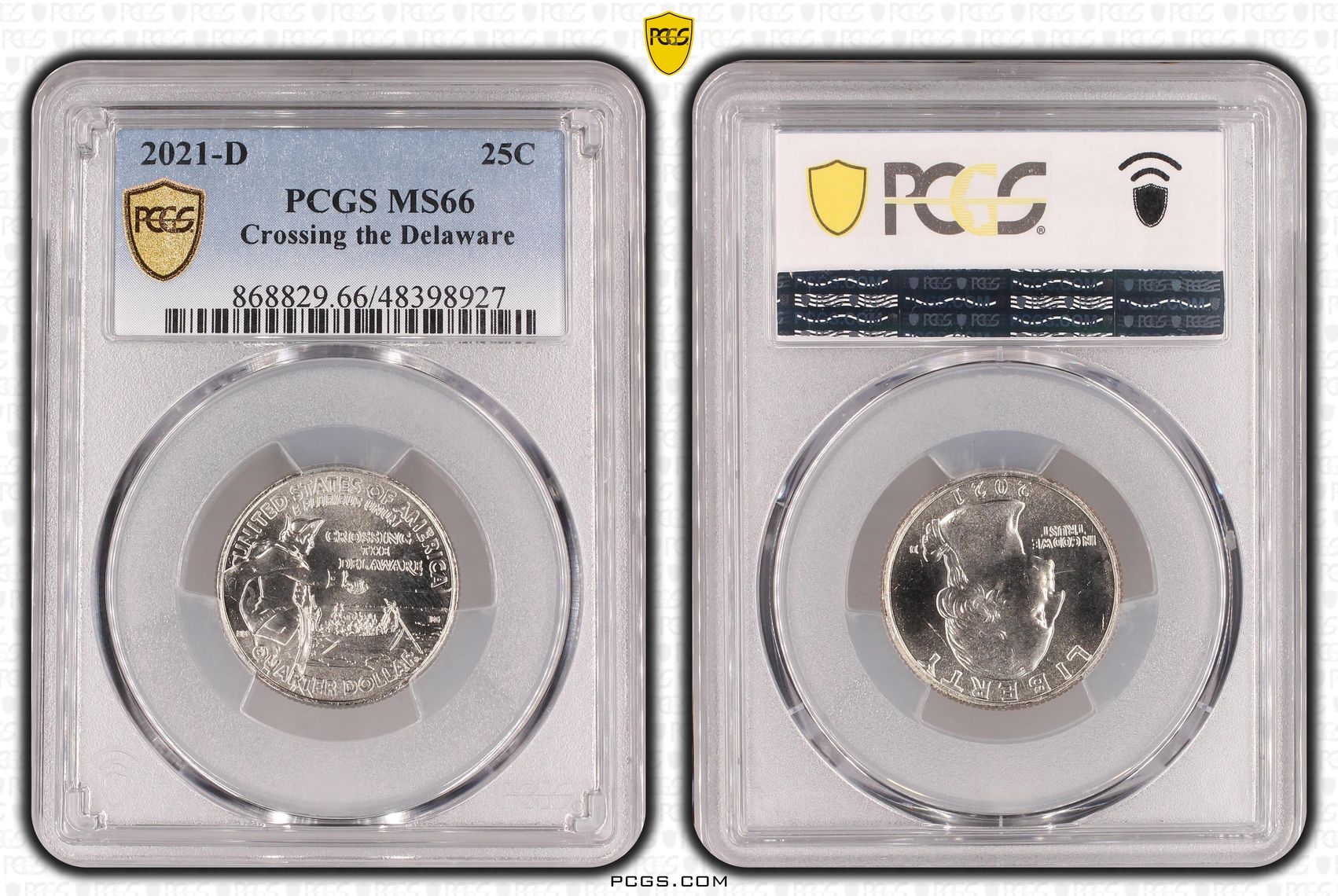 Elizabeth II, The United States of America, Washington Crossing the Delaware , Twenty Five Cent, 2021-D, PCGS MS66