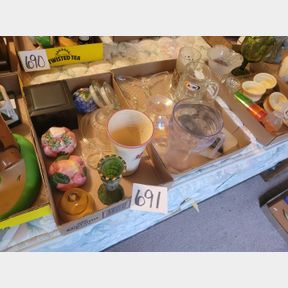 2 Boxes of glasses, Crystal and other decorative items