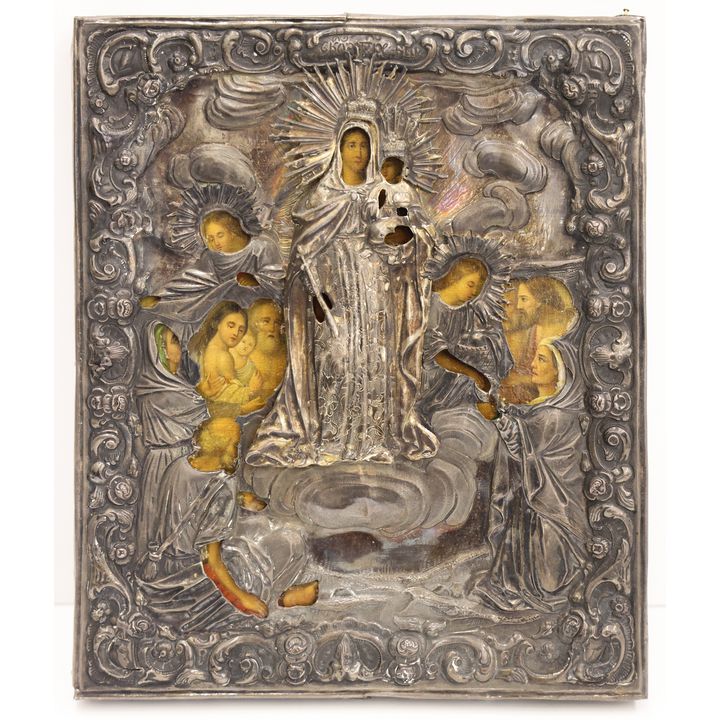 Antique Russian Silver Oklad Joy to All Who Sorrow Icon