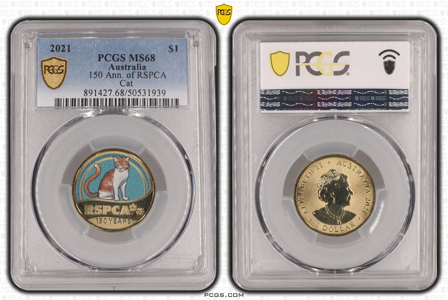 150 Ann. of RSPCA Cat, One Dollar, 2021, PCGS MS68