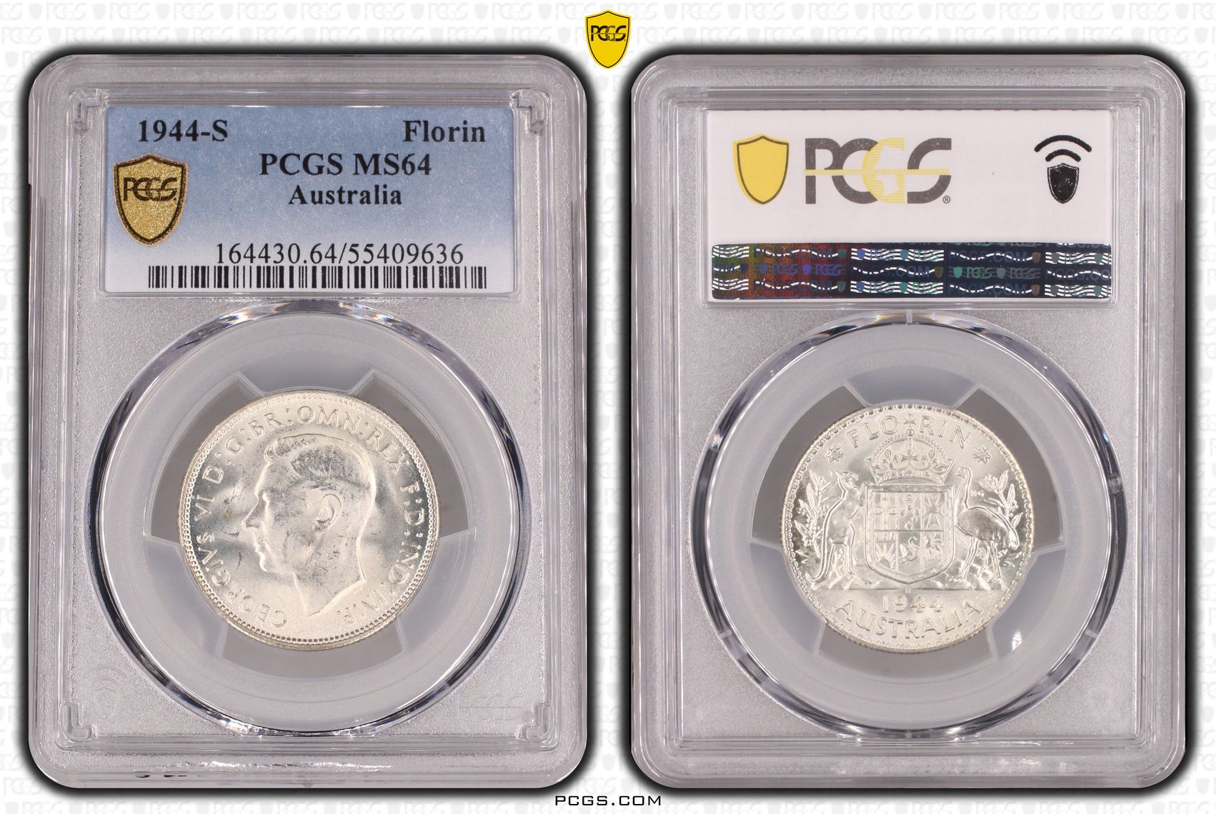 George VI, Florin, 1944-S, PCGS MS64