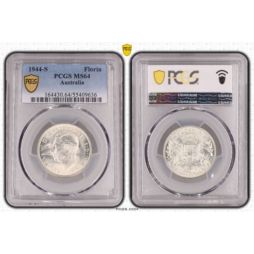 George VI, Florin, 1944-S, PCGS MS64