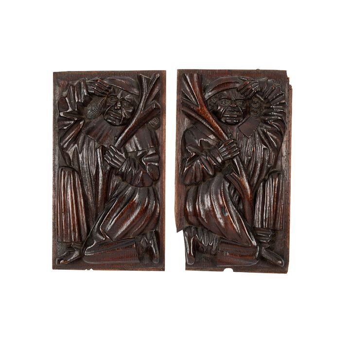 A pair of carved oak panels, Dutch, early 17th century