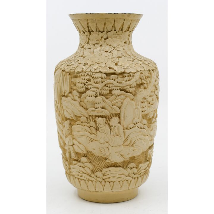 Old Chinese White Cinnabar Carved Vase 6.5''