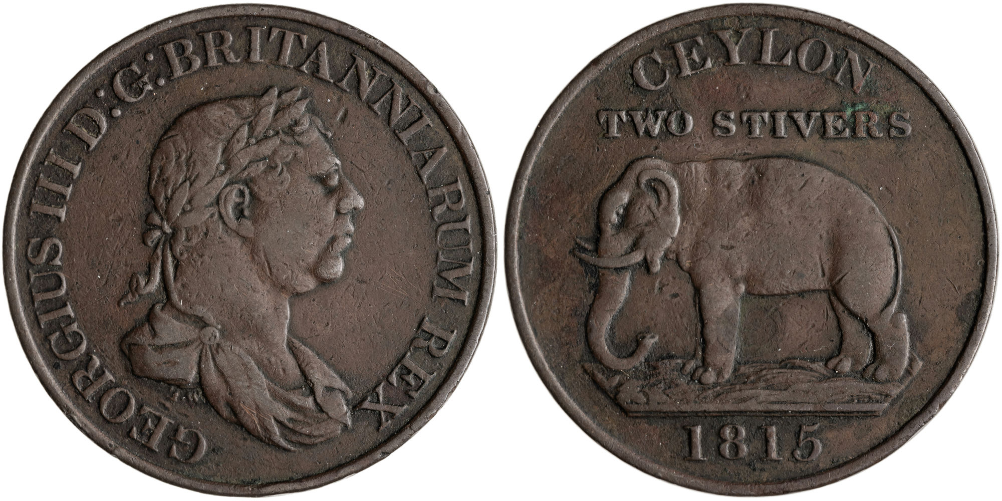 Ceylon, George III, Two Stivers, 1815, VF