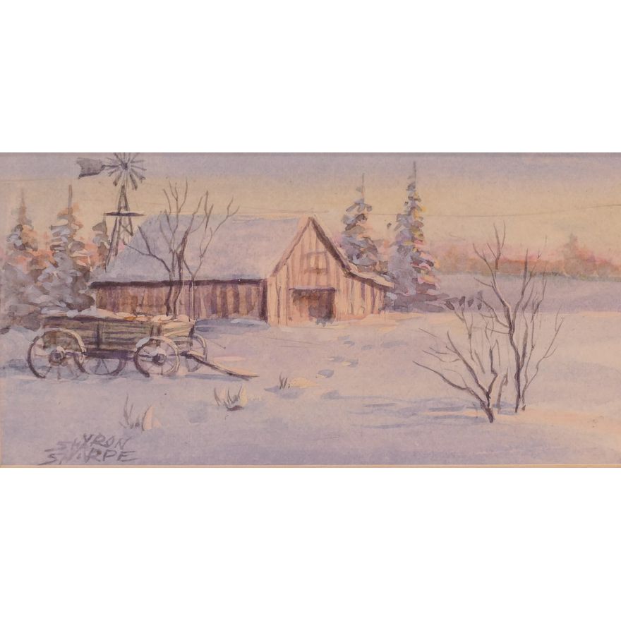 Winter Landscape Watercolor on Paper Painting. Signed Shyron Sharpe. Framed Measurements 6x8''.