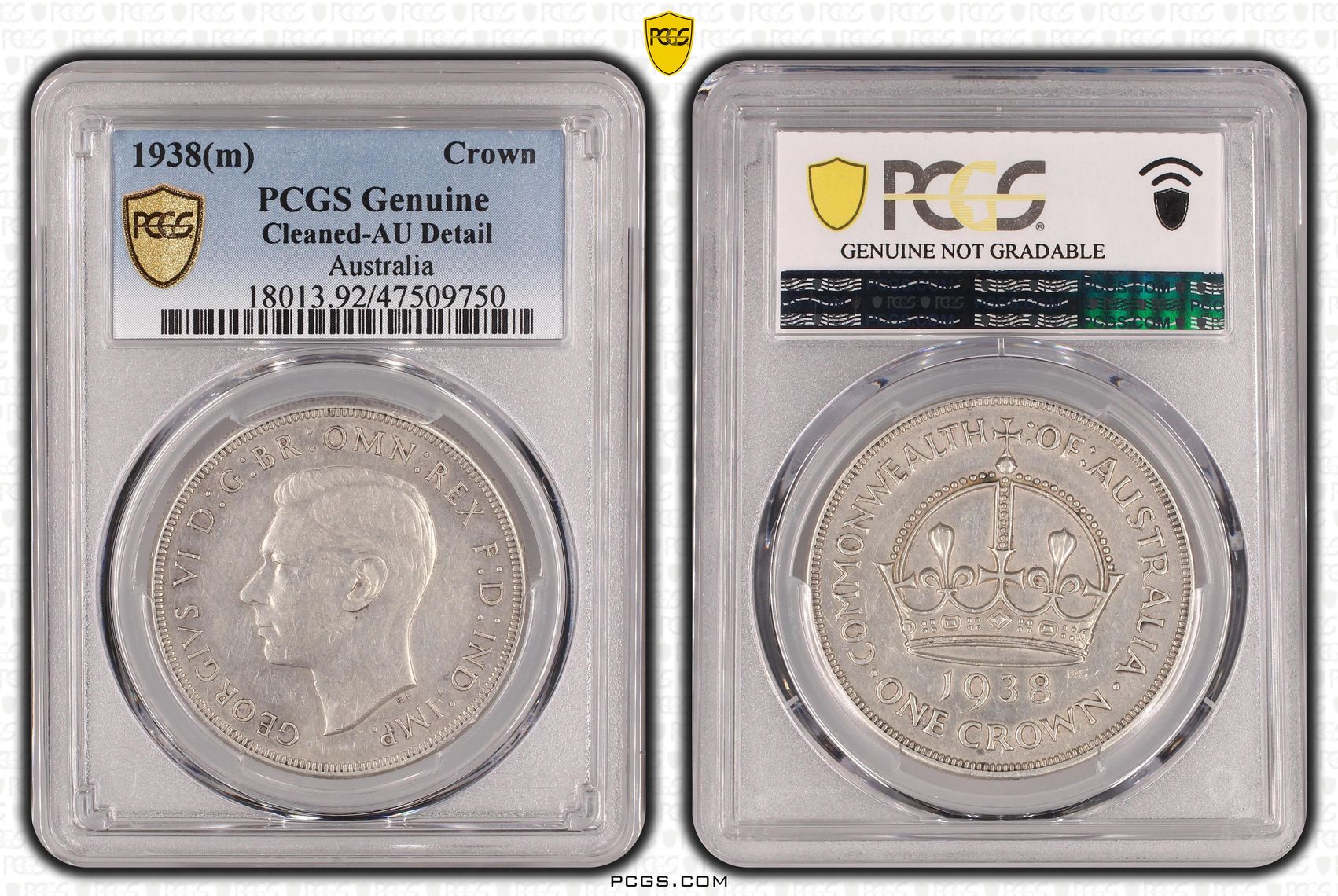 Crown, 1938, PCGS Genuine - AU Details (92 - Cleaned)