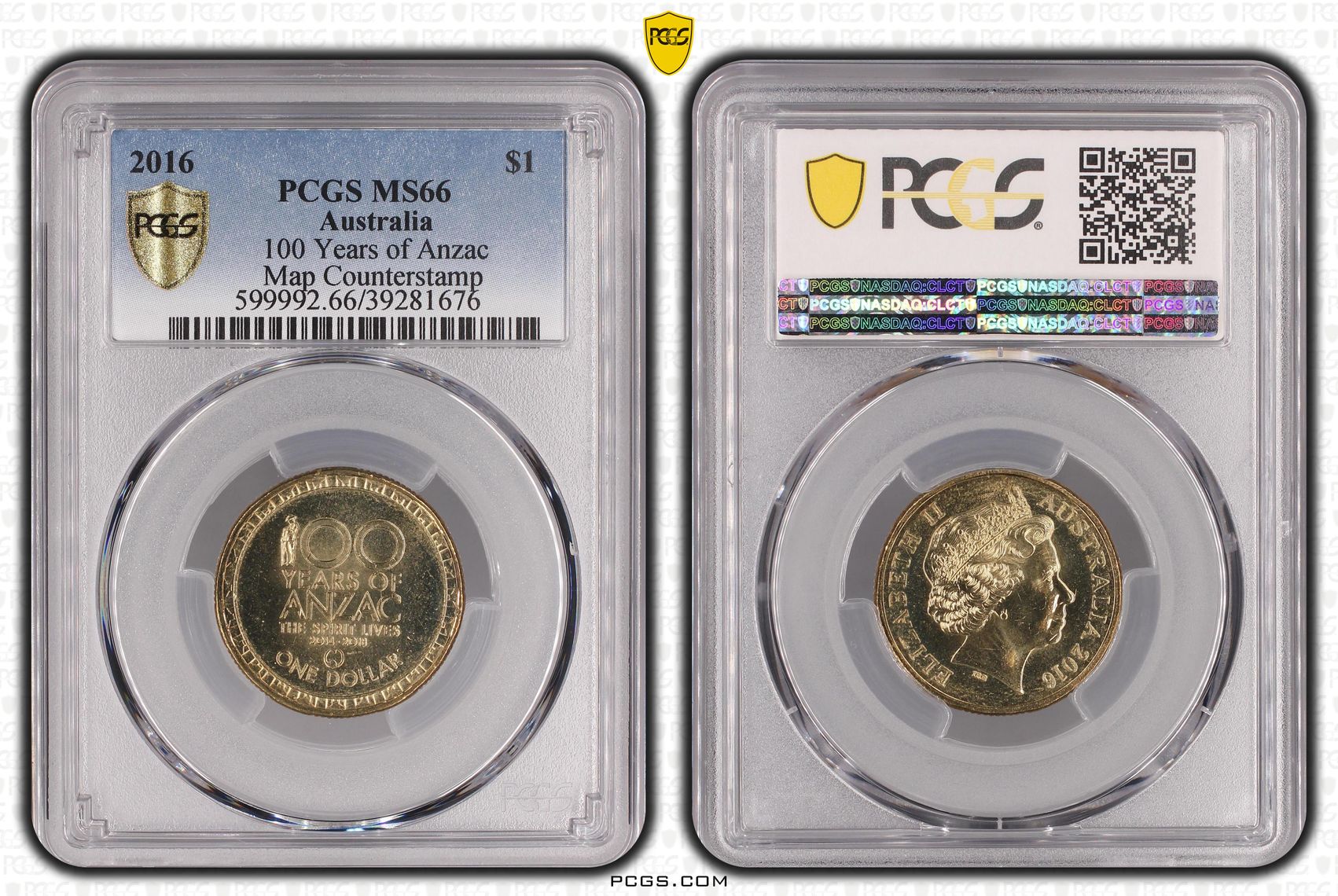 100 Years of Anzac, Map Counterstamp , One Dollar, 2016, PCGS MS66