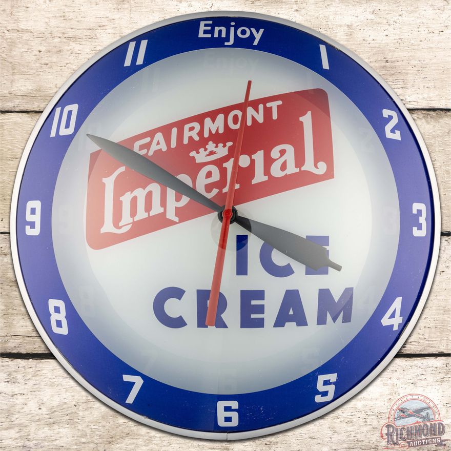 Fairmont Imperial Ice Cream 15" Double Bubble Advertising Clock