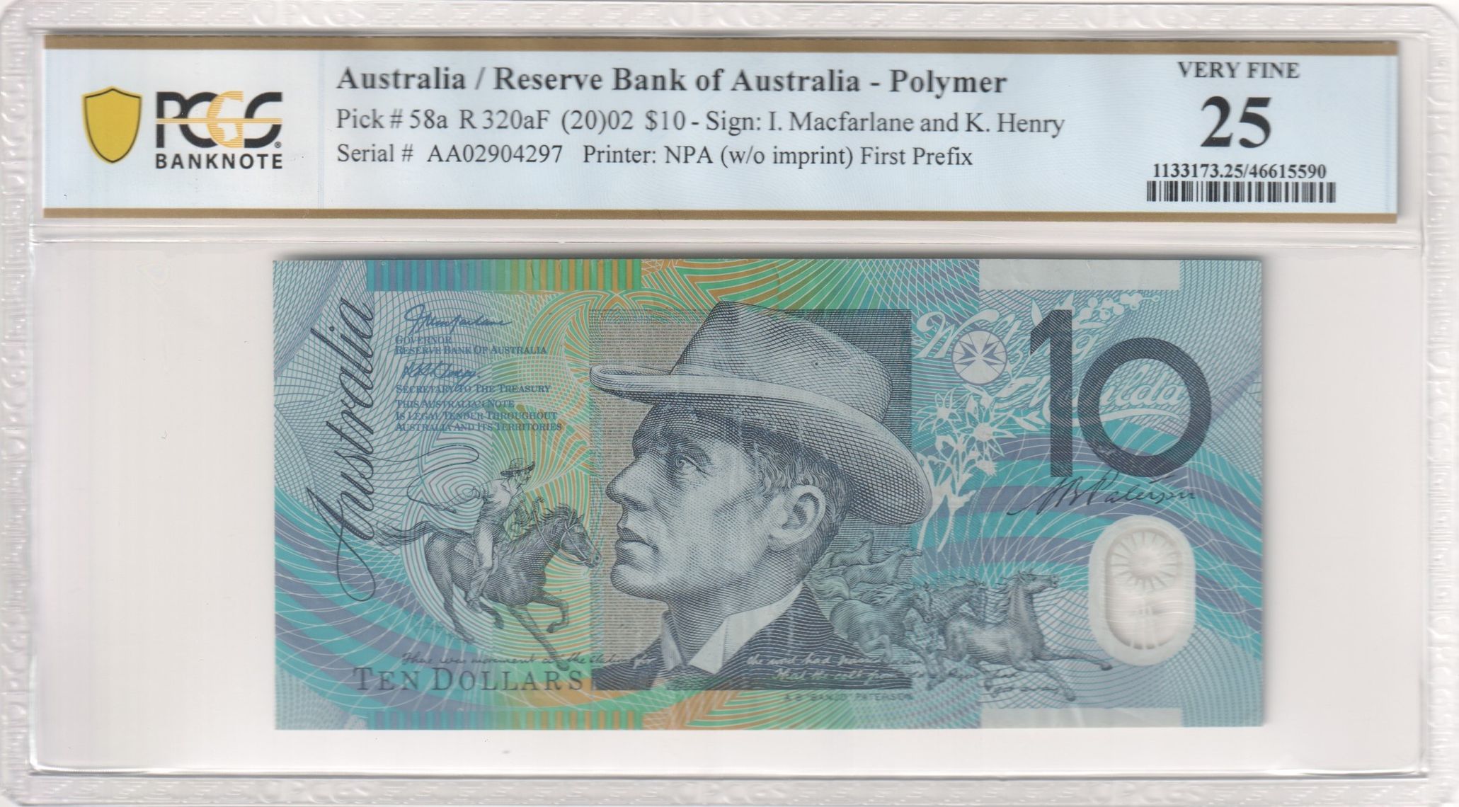 First Prefix, Ten Dollar, 2002, PCGS Very Fine 25