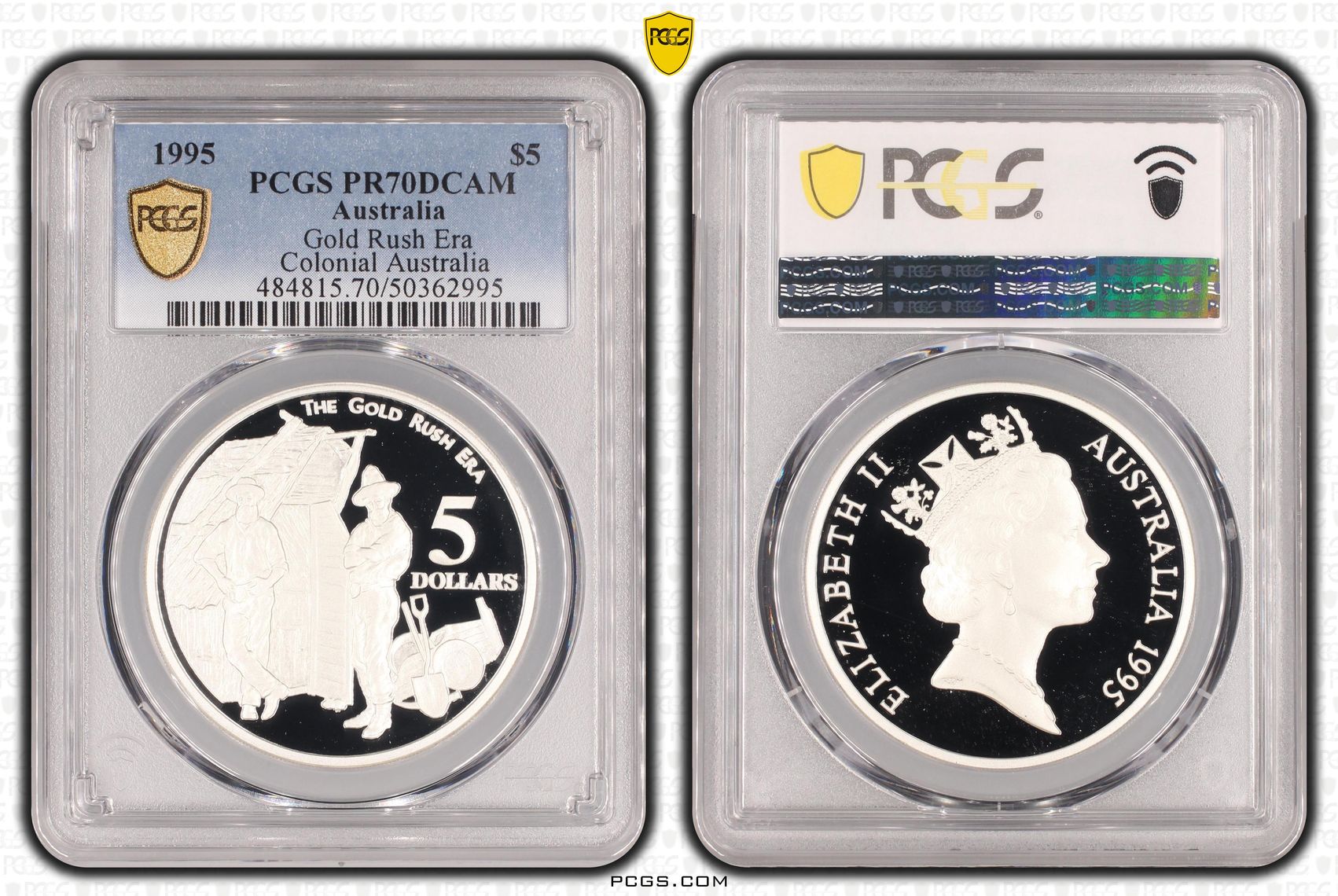 Gold Rush Era - Colonial Australia POP 11/0, Five Dollar, 1995, PCGS PR70DCAM