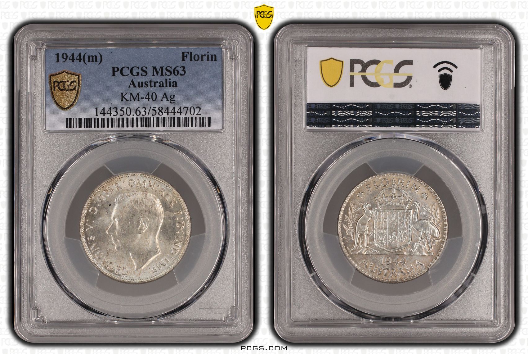 George VI, Florin, 1944(m), PCGS MS63