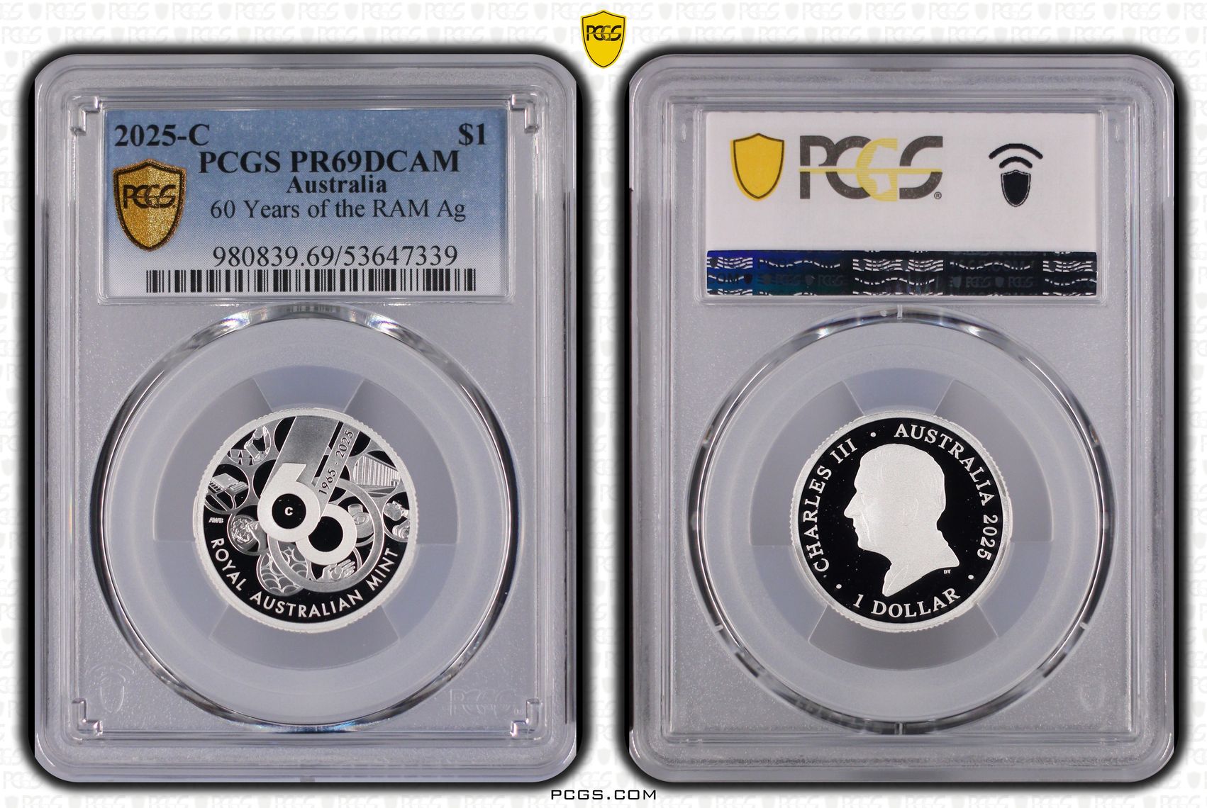 60 Years of the RAM Silver, One Dollar, 2025-C, PCGS PR69DCAM
