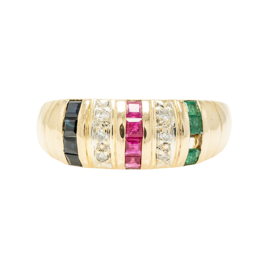 ANILLO ZAFIRO, RUBÍ, ESMERALDA, DIAMANTES
