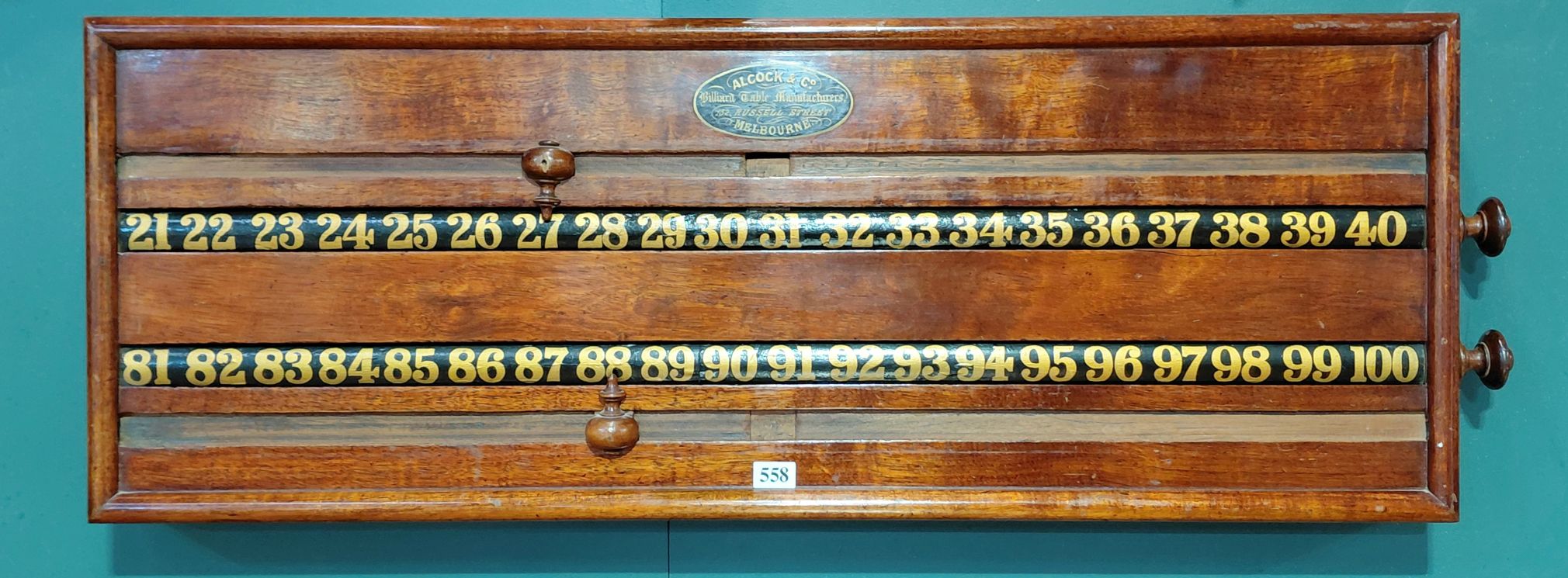 RARE ALCOCK AND CO BILLIARDS SCOREBOARD