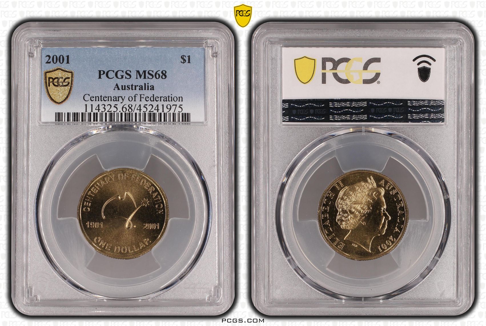 2001 Australia One Dollar, $1 Centenary of Federation PCGS - MS68 POP 21/0 -975