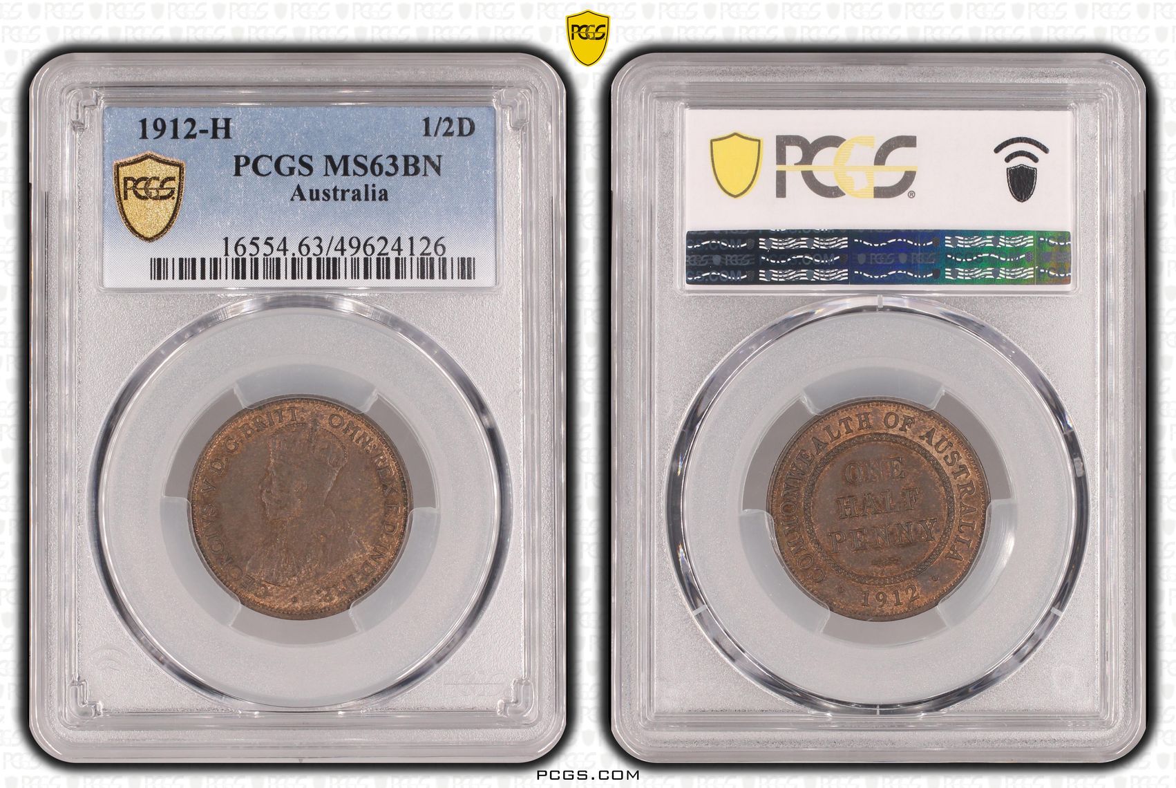 George V, Halfpenny, 1912-H, PCGS MS63BN