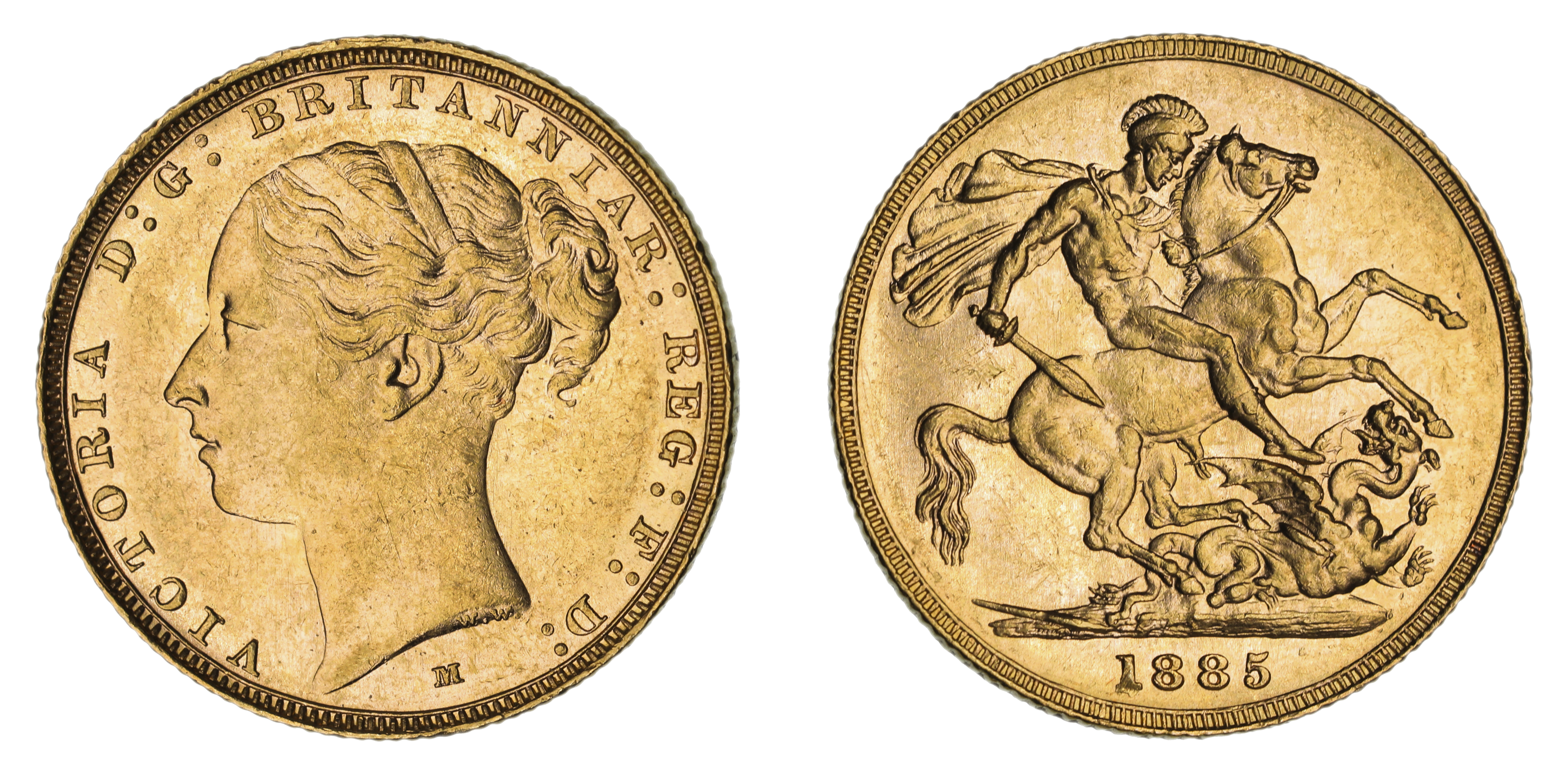 Victoria, St. George Reverse - Melbourne Mint - Young, Sovereign, 1885, gEF