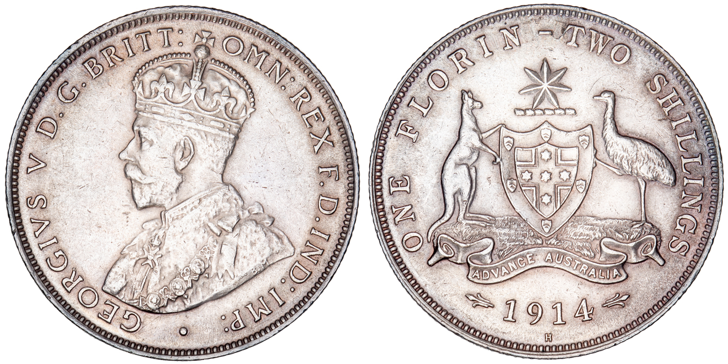 George V, Florin, 1914-H, gEF