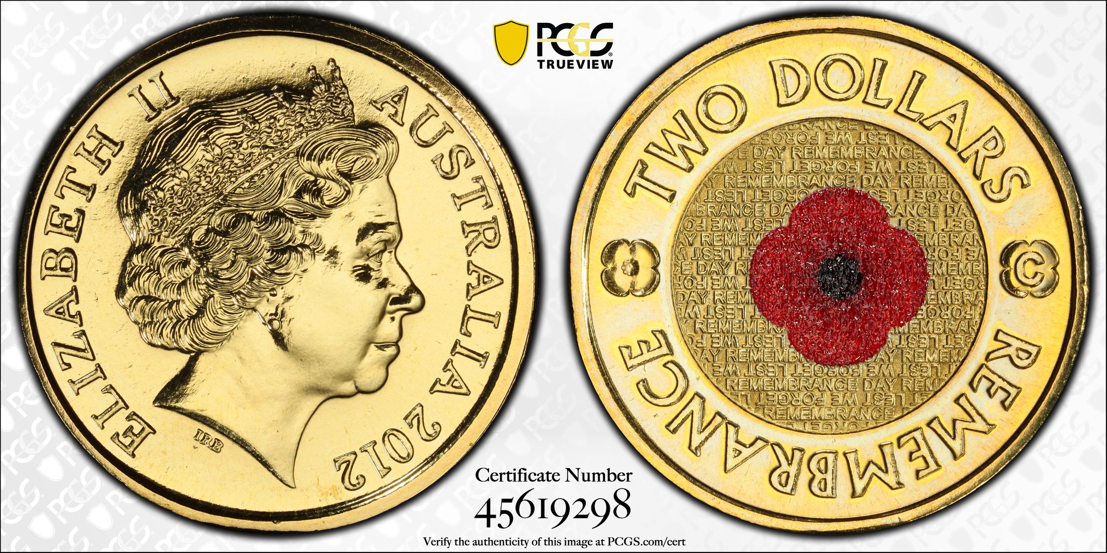 Remembrance Day Colorized , Two Dollar, 2012-C, PCGS MS68