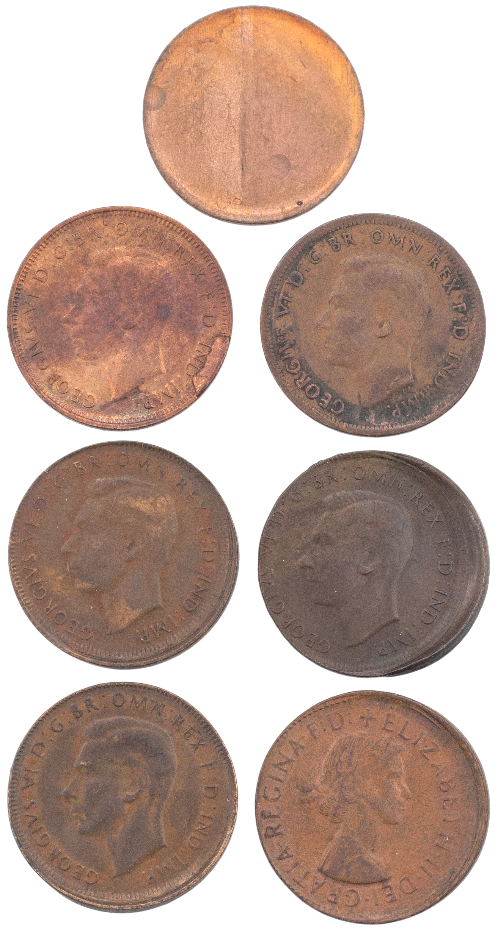 George VI - Elizabeth II, Halfpenny, 1943 - 1961, VF - EF