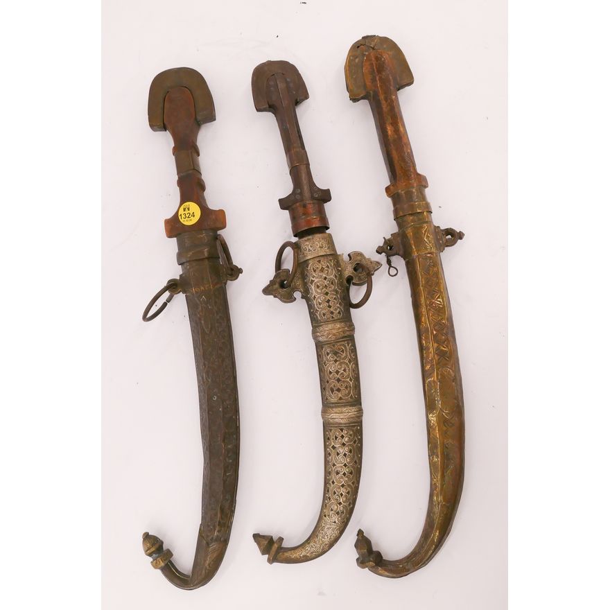 3pc Old Middle Eastern Jambiya Daggers- 17'' long approx.
