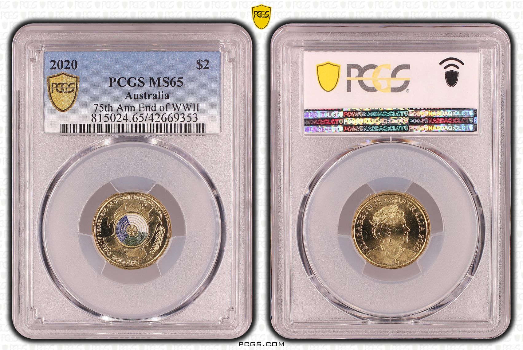 Elizabeth II, 75th Ann End of WWII, Two Dollar, 2020, PCGS MS65