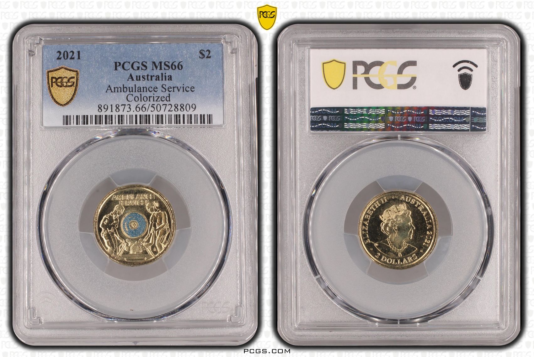 Ambulance Service - Colorized , Two Dollar, 2021, PCGS MS66