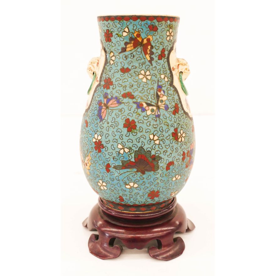 Japanese Meiji Totai Shippo Butterfly Handled Vase