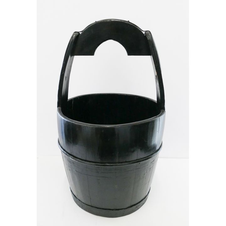 Old Chinese Wood Water Bucket Painted Black- 23x13''