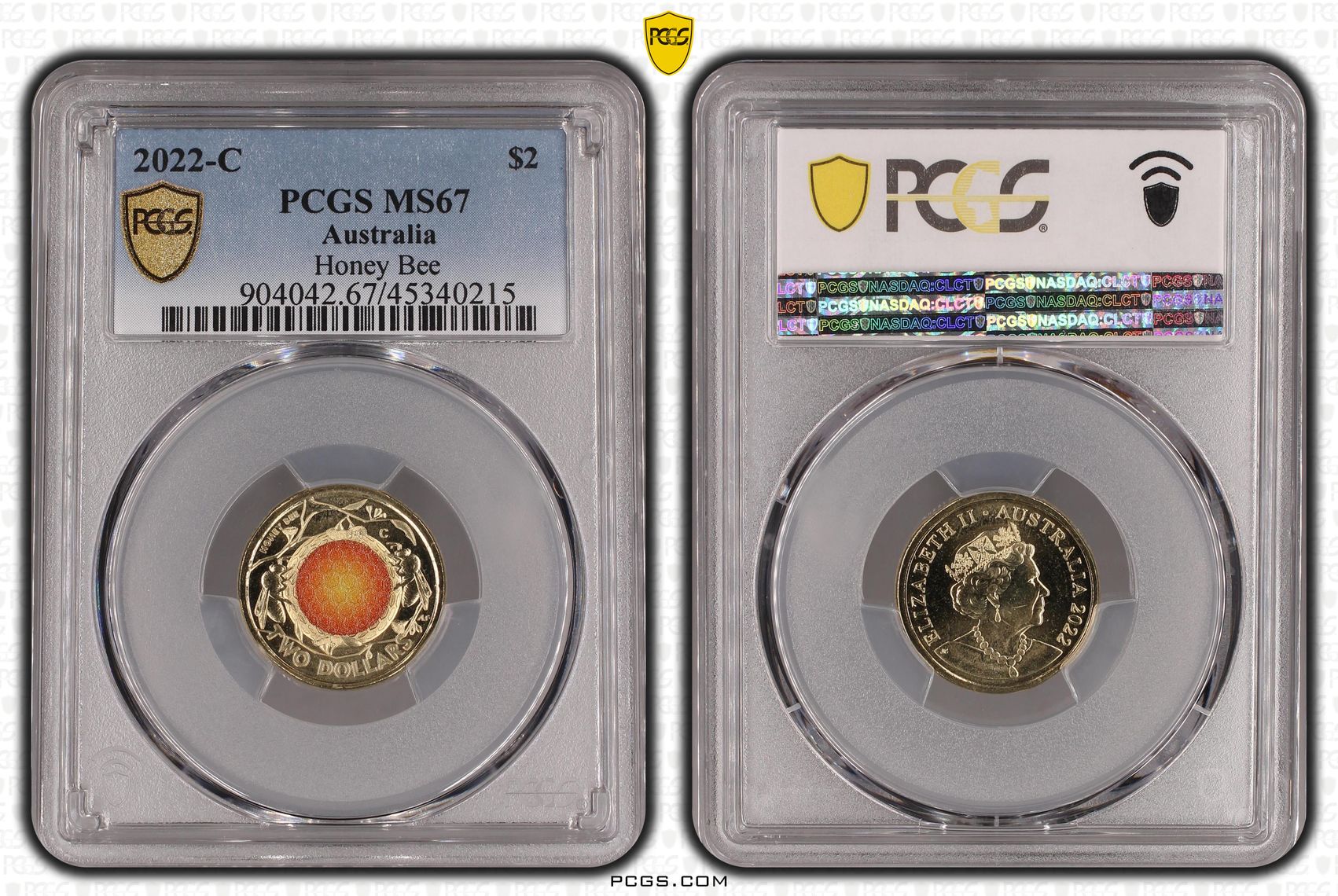 Elizabeth II, Honey Bee Colorized, Two Dollar, 2022-C, PCGS MS67