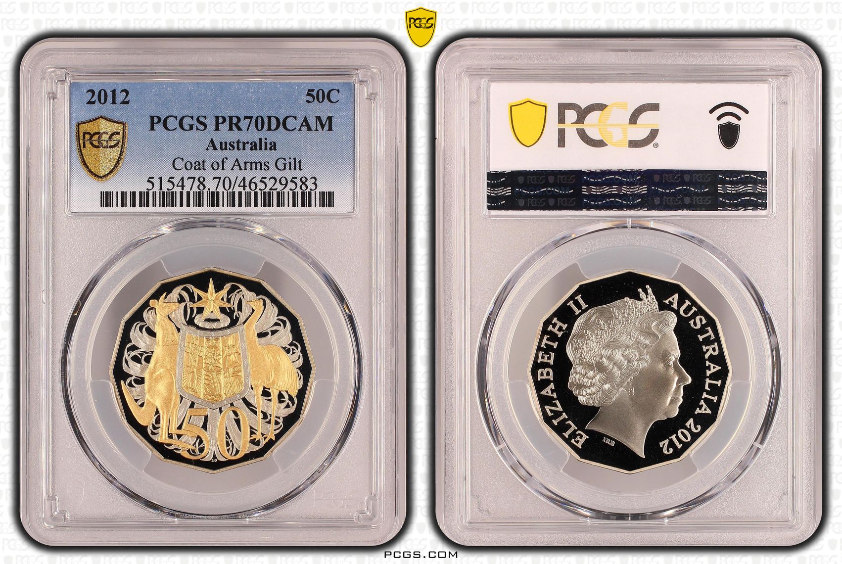 Elizabeth II, Coat of Arms Gilt, Fifty Cent, 2012, PCGS PR 70DCAM