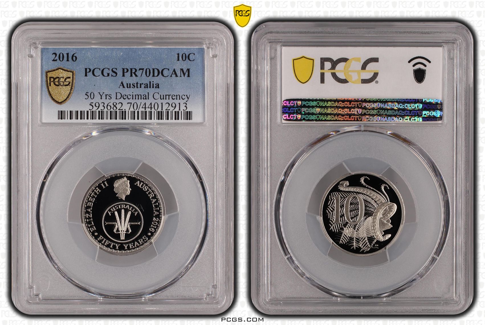 2016 Australian Ten Cent, 10c Proof 50 Yrs Decimal Currency PCGS - PR70DCAM POP 111/0 -913