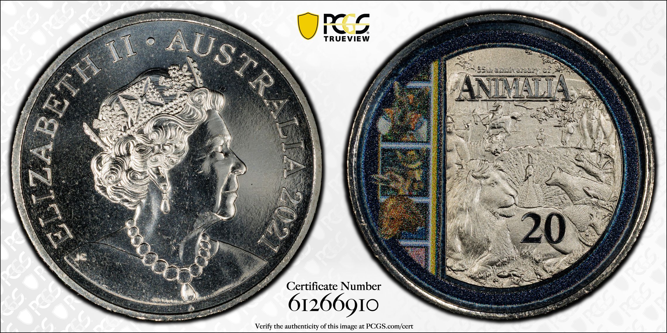 102 · Animalia 35th Ann., Twenty Cent, 2021, PCGS MS68