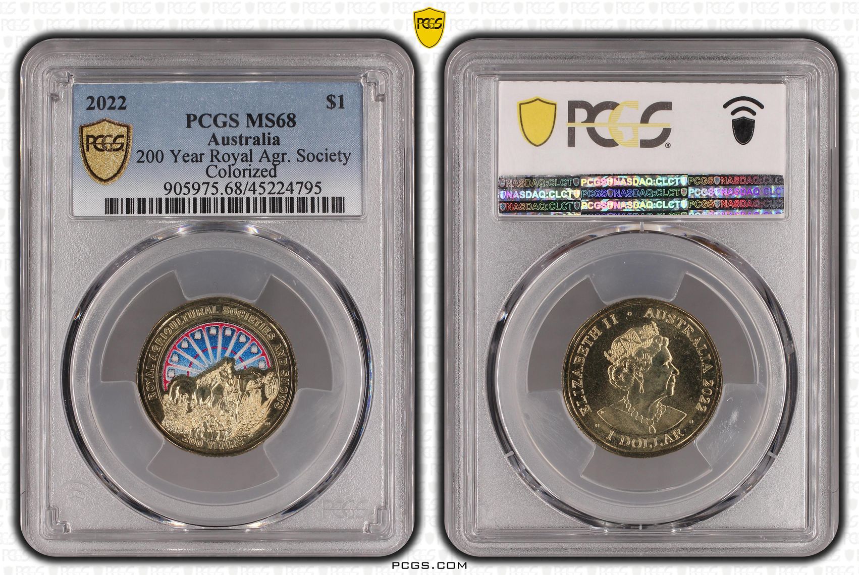 Elizabeth II, 200 Year Royal Agr. Society , One Dollar, 2022, PCGS MS68
